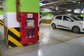 Fire extinguisher in underground basement car parking Royalty Free Stock Photo