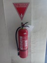 fire extinguisher on the wall in preparation for guarding in case of fire