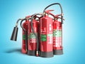 Fire extinguishers isolated on blue background Various types of Royalty Free Stock Photo