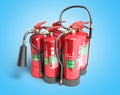 Fire extinguishers isolated on blue background Various types of Royalty Free Stock Photo