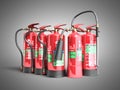 Fire extinguishers isolated on grey background Various types of Royalty Free Stock Photo