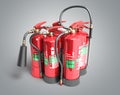 Fire extinguishers isolated on grey background Various types of Royalty Free Stock Photo