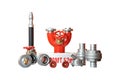 Fire extinguishing hose nozzle and connection equipment Royalty Free Stock Photo