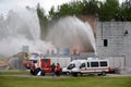 Fire extinguishing at the training ground of the Noginsk rescue center of the Ministry of Emergency Situations during