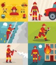 Fire fighter banner concept set, flat style