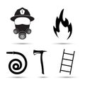 Fire fighter equipment icons vector set on white background