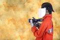 Fire fighter on fire background Royalty Free Stock Photo