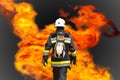 Fire fighter on oil and gas industry, successful firefighter at work , Fire suit for fighter with fire and suit for protect fire Royalty Free Stock Photo