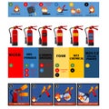 Fire Fighter Professional and Signs of Extinguisher Instructions.Vector Fire Extinguisher Different Types.
