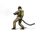Fire fighter with water hose on white background Royalty Free Stock Photo