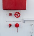 In case of fire, bulkhead equip with water hose and connections for fighting a fire on ship Royalty Free Stock Photo