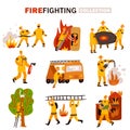 Fire Fighting Flat Icons Set