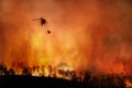 Fire fighting helicopter carry water bucket to extinguish the forest fire