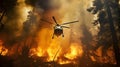 Fire fighting helicopter carry water bucket to extinguish the forest fire Royalty Free Stock Photo