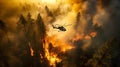 Fire fighting helicopter carry water bucket to extinguish the forest fire Royalty Free Stock Photo