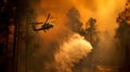 Fire fighting helicopter carry water bucket to extinguish the forest fire Royalty Free Stock Photo