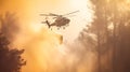 Fire fighting helicopter carry water bucket to extinguish the forest fire Royalty Free Stock Photo