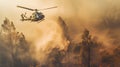 Fire fighting helicopter carry water bucket to extinguish the forest fire Royalty Free Stock Photo