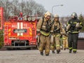 Fire fighting training of the fire service in Central Russia. Royalty Free Stock Photo