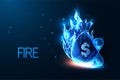 FIRE financial independence, early retirement concept, in futuristic glowing style on dark blue Royalty Free Stock Photo