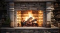 Fire in fireplace, burning wood, flames on logs closeup Royalty Free Stock Photo