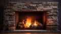 Fire in fireplace, burning wood, flames on logs closeup Royalty Free Stock Photo