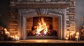Fire in fireplace, burning wood, flames on logs closeup Royalty Free Stock Photo