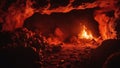 fire in fireplace cave A journey to hell, through a hot cave filled with flames and molten rock