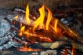 Fire in fireplace. Close up of hot red fire from coal in central heating stove. Royalty Free Stock Photo