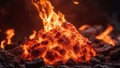 fire in the fireplace A close up image of a burning coal with flames and smoke in a dark background.