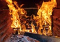 Fire in fireplace close-up Royalty Free Stock Photo