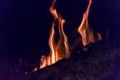 Fire fireplace Embers closeup. Glowing embers in hot red color.