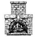 Fire in fireplace engraving vector illustration Royalty Free Stock Photo