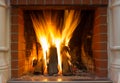 Fire in fireplace. Fire background. Blazing Bonfire. Firewood burns in a fireplace. Royalty Free Stock Photo
