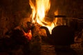 Fire fireplace kettle wood winter holiday Royalty Free Stock Photo