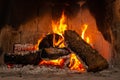 Fire in a fireplace with logs and flames creating a sense of warmth and coziness