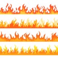 Fire flame background. Seamless texture. Bonfire motion, endless borders set. Spicy hell, hot comic effect, red burn for