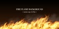 Fire flame background. Web banner template. Bright flame backdrop. Blaze with smoke and sparks isolated on black Royalty Free Stock Photo