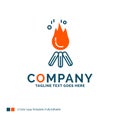 fire, flame, bonfire, camping, camp Logo Design. Blue and Orange