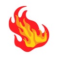 Fire flame, burn. Cartoon fireball, fireflame, red hell heat elements, hot ignition or flammable bonfire, isolated