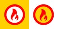 Fire flame burn, vector hot sign symbol. Red and yellow burning fire flame icon outline for flammable warning or spicy chili food