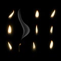 Fire flame candle. Realistic candlelight, burning warm fire light and smoke close-up for animation picture, aromatherapy Royalty Free Stock Photo