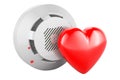 Fire and flame detector with red heart, 3D rendering Royalty Free Stock Photo