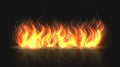 Fire flame effect with smoke. Horizontal reflection smoke and sparks. Realistic burning fire flame. Hot orange light Royalty Free Stock Photo
