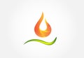 Fire flame with green leaf swoosh icon logo vector image