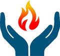 Fire flame in hand icon vector