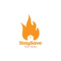 Fire flame with home shape logo design vector graphic symbol icon sign illustration creative idea Royalty Free Stock Photo