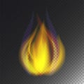 Fire flame hot burn vector icon warm danger and cooking yellow bonfire light blazing campfire.