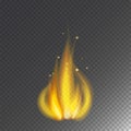 Fire flame hot burn vector icon warm danger and cooking yellow bonfire light blazing campfire.