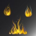 Fire flame hot burn vector icon warm danger and cooking yellow bonfire light blazing campfire.